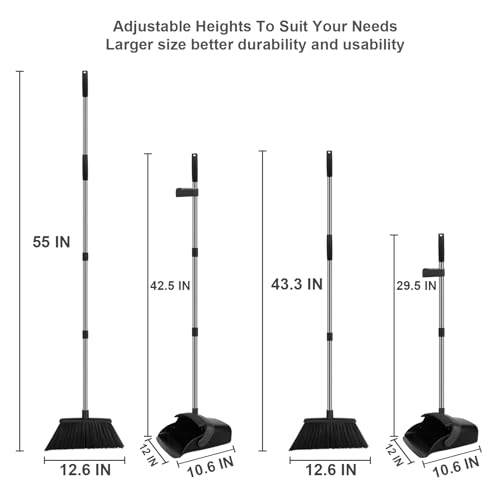 Black Broom and Dustpan Combo Set, 55" Long Handle Broom - color: Black, size: Large