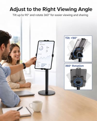 Anti-Theft Kiosk Tablet Stand Metal Tablet Desktop Holder for 7-11" iPad/for Samsung Galaxy Tab/for Kindle with 360° Swivel Locking Clamp Countertop POS Tablet Mount for Desk Black