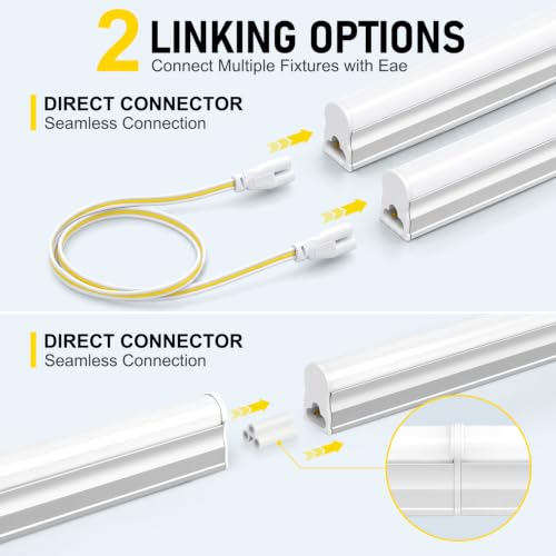 LightingWill LED T5 Integrated Fixture 3FT, Daylight White 6000-6500K, 14W, Linkable Shop Light and Under Cabinet Light, Corded Electric with Built-in ON/Off Switch, 4 Pack - color: Daylight White, size: 3FT-4Pack