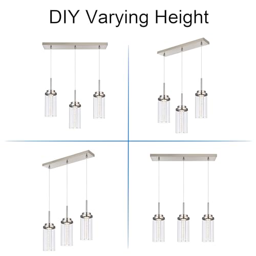 MELUCEE LED Linear Pendant Light Brushed Nickel 20.5IN with Clear Glass - color: Brushed Nickel, size: 3-Light-Rectangle