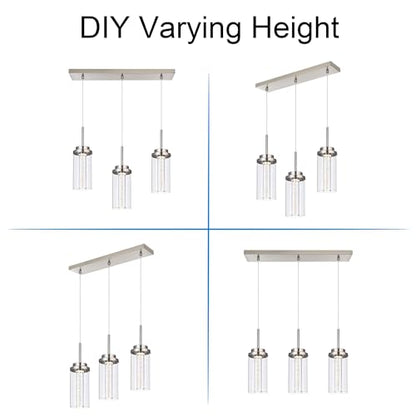 MELUCEE LED Linear Pendant Light Brushed Nickel 20.5IN with Clear Glass - color: Brushed Nickel, size: 3-Light-Rectangle