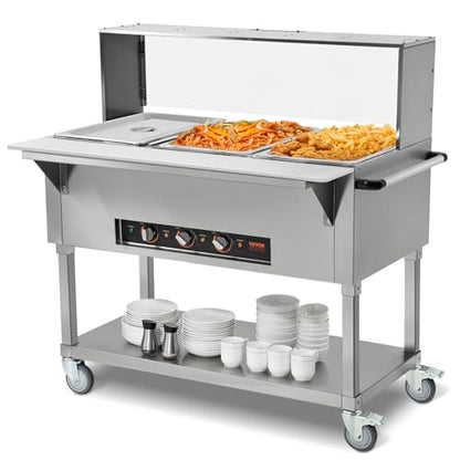 VEVOR 3-Pan Commercial Food Warmer, 3 x 20.6QT Electric Steam Table, 1500W Professional Buffet Catering Food Warmer with Acrylic Sneeze Guard, Food Grade Stainless Steel Server for Party Restaurant - size: 3-Pan (72 QT)