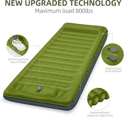 FNARMW Camping Sleeping Pad, Extra Thick 5 Inch Camping Mat with Pillow Built-in Foot Pump Inflatable Sleeping Pads Compact for Camping Backpacking Hiking Traveling Tent（Military Yellow） - color: Military Yellow