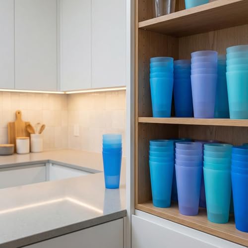 32oz Plastic Cups Reusable set of 12, Large Plastic Tumbler Coastal - color: Coastal Colors