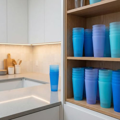 32oz Plastic Cups Reusable set of 12, Large Plastic Tumbler Coastal - color: Coastal Colors