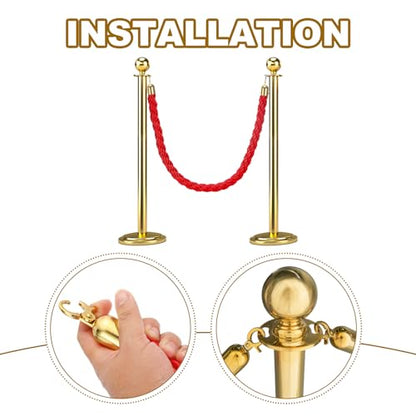MECCANIXITY Twisted Stanchion Rope 3.28 Ft/1 M, Barrier Rope Twisted Post Ropes with Snap Hooks for Posts Stands Queue Divider Crowd Control, Red Golden - color: Red Golden, size: 3.28 Ft