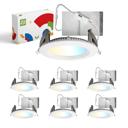 ASD LED Recessed Lighting 4 Inch, Round Commercial Downlight, Mini Panel with Baffle Trim, 4" 12W 120-277V CCT Selectable 2700/3000/3500/4000/5000K, Dimmable Ceiling Light Fixture, White, ETL, 6 Pack - color: 6 Pack, size: 4 Inch White