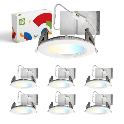 ASD LED Recessed Lighting 4 Inch, Round Commercial Downlight, Mini Panel with Baffle Trim, 4" 12W 120-277V CCT Selectable 2700/3000/3500/4000/5000K, Dimmable Ceiling Light Fixture, White, ETL, 6 Pack - color: 6 Pack, size: 4 Inch White