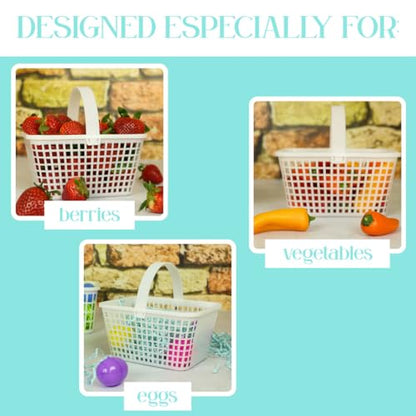 12 Pack – Small Plastic Basket with Handle for Produce Display, Harvesting Fruits and Vegetables, Party Décor, or Organization