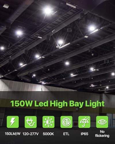 Glitgate UFO LED High Bay Lights 150W 6 Pack 22,500LM 5000K 100-277V - size: 150w 6pack