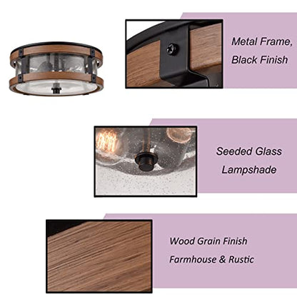 DEYNITE 2-Light Ceiling Light Drum Seeded Glass Shade Black & Rust Light - size: 4.1" Height