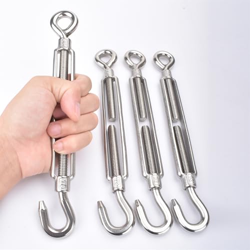 M10 Turnbuckle,3/8" (10mm) Thread Stainless Steel Hook & Eye Alele Stainless Steel 304 Turnbuckles Heavy Duty Wire Rope Tension 4pcs - size: M10 Turnbuckle