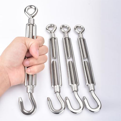 M10 Turnbuckle,3/8" (10mm) Thread Stainless Steel Hook & Eye Alele Stainless Steel 304 Turnbuckles Heavy Duty Wire Rope Tension 4pcs - size: M10 Turnbuckle