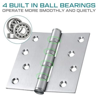 24 Pack Silver 4'' Ball Bearing Door Hinges, 4 x 4 Inch Exterior Door Hinge - color: Silver