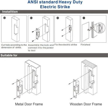 UHPPOTE ANSI Electric Strike Door Lock Lactch Fail Secure Heavy Duty 12VDC