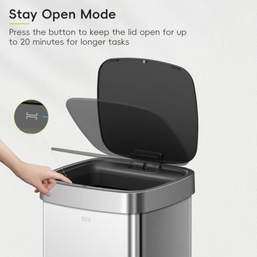 EKO EcoSmart Tall and Large Kitchen Trash Can or Recycling Bin, 80L/21.1G High Capacity, Touchless Soft Square Motion Sensor Garbage Can, Brushed Stainless Steel - size: EcoSmart 80 liter - Stainless Steel