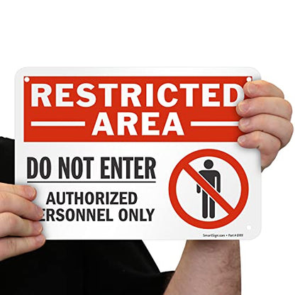 SmartSign 7 x 10 inch “Restricted Area - Do Not Enter, Authorized Personnel Only” Sign with Symbol, Digitally Printed, 55 mil HDPE Plastic, Red, White and Black, Made in USA - style: 7" x 10" - Plastic