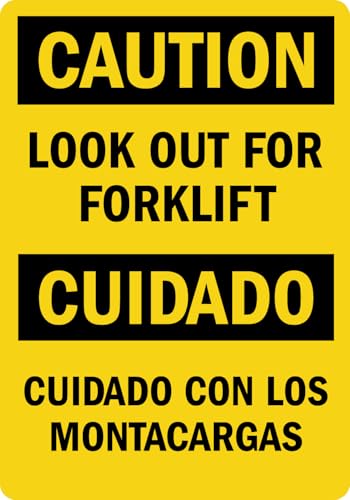 StickerJet OSHA Bilingual Caution/Cuidado Sign Look Out For Forklift, Con Los Montacargas Stickers – Self Adhesive Vinyl 5-Pack, Sign for Warehouse and Industrial Waterproof & UV Resistant (5" x 7") - color: Caution / Cuidado: Look Out For Forklift, size: