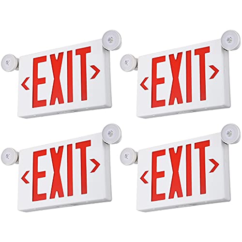 TORCHSTAR 4-Pack LED Red Letter Exit Sign with Emergency Lights White - color: White-Red
