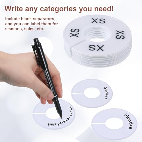 12Pcs Clothing Rack Size Dividers Round White Plastic Wardrobe Round Hangers Label for Clothing Rack Pre-Labeled (XXS-XXXL) Blank Dividers for Clothes Organization