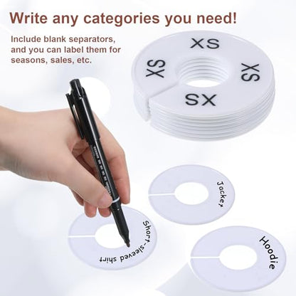 12Pcs Clothing Rack Size Dividers Round White Plastic Wardrobe Round Hangers Label for Clothing Rack Pre-Labeled (XXS-XXXL) Blank Dividers for Clothes Organization
