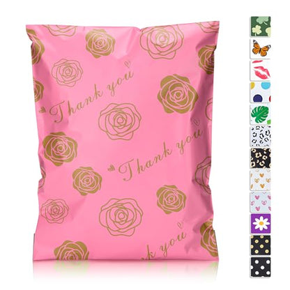 JinRuiKJ Thank You Poly Mailer 6x9 100 Pack, Gold Rose Design - color: Gold Rose, size: 6x9'' - 100 Pack