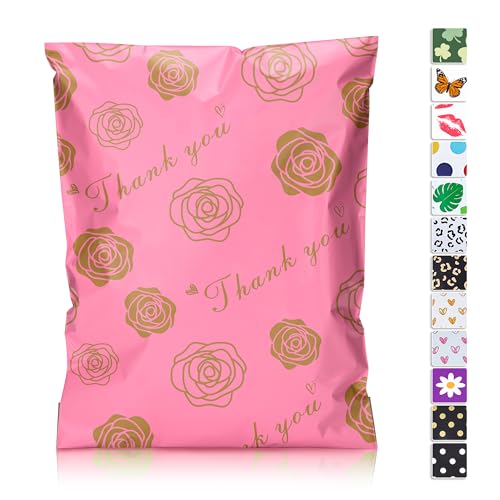 JinRuiKJ Thank You Poly Mailer 14.5x19 50 Pack, Gold Rose Design - color: Gold Rose, size: 14.5x19'' - 50 Pack