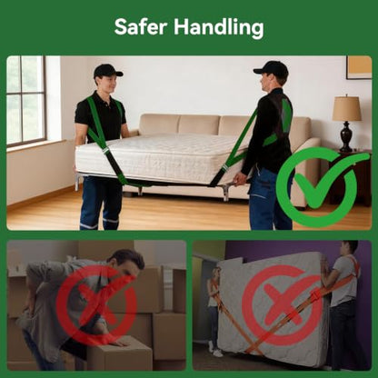 Moving Straps for Lifting, with Back Support for 2 Person, Green - color: GREEN
