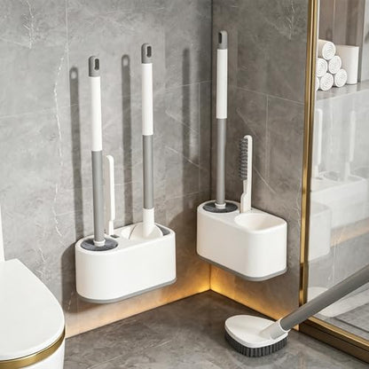 Basaza Toilet Bowl Brush and Holder White Toilet Brush and Holder Set Toilet Scrubber for Bathroom Hidden Toilet Cleaner Brushes Floor-Standing or Wall-Mounted - color: #Ab White 3 in 1 Toilet Brush and Holder Set
