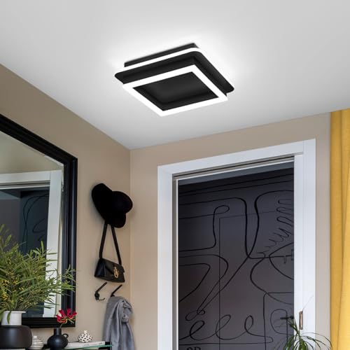 CANEOE Black Modern LED Ceiling Light, Square Flush Mount Ceiling Hallway Light Fxitures, 6000K Cold White Small Close to Ceilings Lamp for Bedroom Hallway Kitchen Balcony Cloakroom - color: All Black, size: 1 Pack