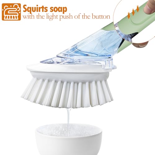 RIMAY Soap Dispensing Dish Brush Dish Scrubber with Soap Dispenser Handle - color: Green