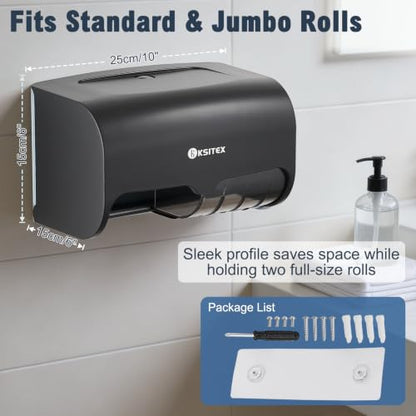 Double Toilet Paper Holder Wall Mount,Hold Two Rolls*4.5”,Black - color: Black, White, Gray