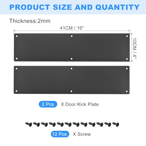uxcell 2pcs Door Kick Plate, 4 x 16 Inches Aluminum Kick Plate Door Plate, 2 mm Thickness, for Exterior Front Door or Back Door, Black - color: Black, size: 4 x 16 Inch