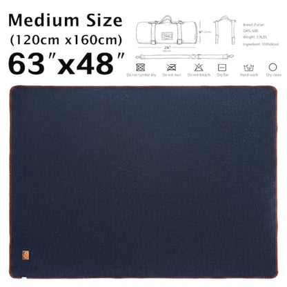 PuTian 100% Wool Blanket - Camping Outdoor Blanket, 63"×48", Blue - color: Blue, size: 63" × 48"