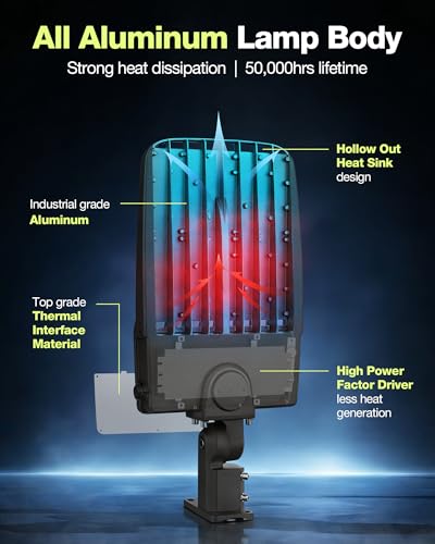 LED Parking Lot Light 240W/220W/200W Selectable, Dimmable 38400LM 160LM/W 5000K, Dusk to Dawn Photocell, IP65/ETL/100-277V, Arm Mount & Slip Fitter for Plazas, Streets, Commercial Areas & Lots - size: 240W/220W/200W Selectable