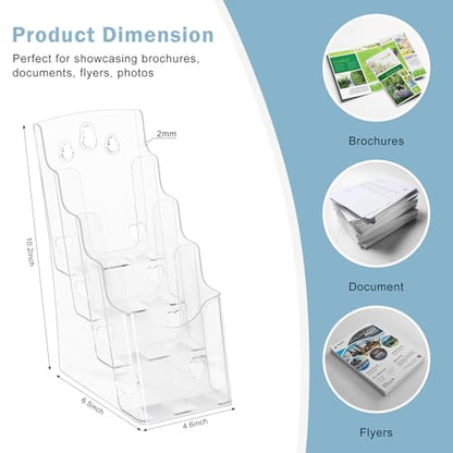 xydstay 4 Tier Acrylic Brochure Holder 4 x 9 Inches, 2 Pack