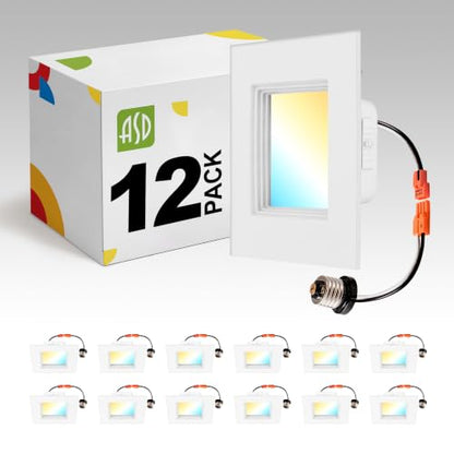 ASD LED Retrofit 4 Inch Recessed Lights - Square 9W 709LM 2700-5000K Recessed Lighting 4 Inch, Wet Rated Dimmable Can Lights, Baffle Trim Wafer Lights, UL 12 Pack - color: White, size: 12 Pack