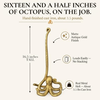 WallCharmers Gold Octopus Paper Towel Holder & Metal Toilet Paper Stand - color: Gold Octopus