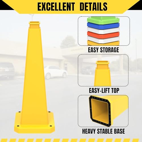 36 inch Yellow Safety Caution Cones Blank, Safety Road Cones Unprinted with Heavy Rubber Weighted Base for DIY Custom Messaging Hazard Warning (6 Pack) - color: BLANK/YELLOW, size: 36 inch