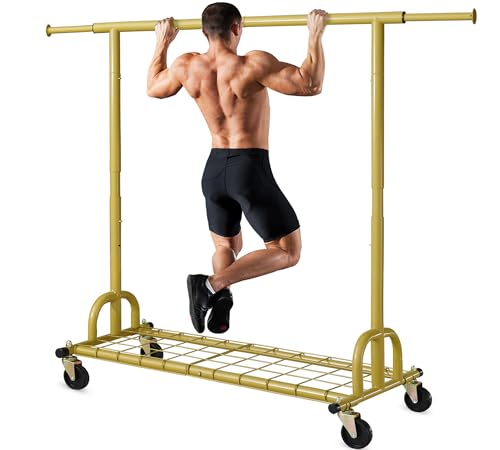 HOKEEPER Clothing Rack Gold Clothes Rack Heavy Duty Garment Rack for Hanging Clothes 525LBS Commercial Clothing Racks with Wheels for Bedroom, Laundry, Balcony, Living Room 22" D x 75" W x 71" H - color: Gold, size: 22"D x 75"W x 71"H