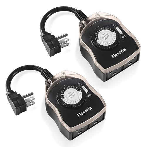 Outdoor Timer Outlet Waterproof, 24 Hour Mechanical Plug in Light Timer, 2 Grounded Outlets for Outdoor Lights, 15A 1/2 HP, ETL Listed (2 Packs) - size: 2 PACKS