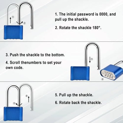 2pcs Long Combination Lock, 4-Digit Heavy Duty Combo Lock - color: 2pcs-Long-Blue