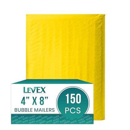 Levex - #000 4" x 8" [150 Pack] Yellow Poly Bubble Mailers, Padded Envelope Mailers, Packing Envelope & Mailing Bags for Shipping - color: Yellow, size: #000 - (4" x 8")