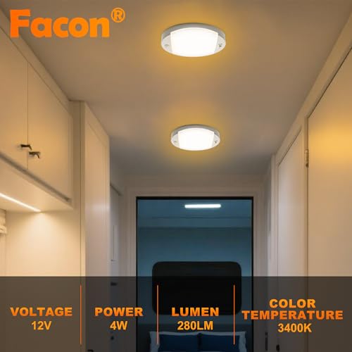 Facon Oval RV Motion Sensor Light - 4W 280LM Warm White (3400K) 12V RV Interior Lighting, LED Ceiling Dome Lights for RV Camper Motorhome Boat - size: Switch with Motion Sensor, 1 Pack