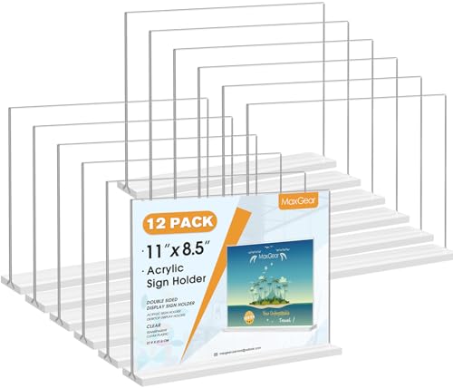 MaxGear Acrylic Sign Holder Horizontal Double Sided Display Stand 12 Pack - size: 12 Pack 11x8.5