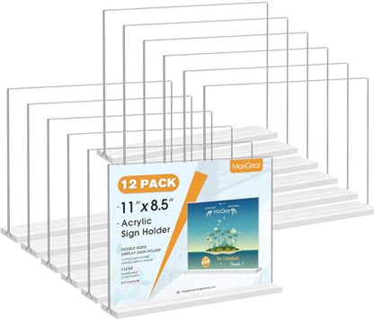 MaxGear Acrylic Sign Holder Horizontal Double Sided Display Stand 12 Pack - size: 12 Pack 11x8.5