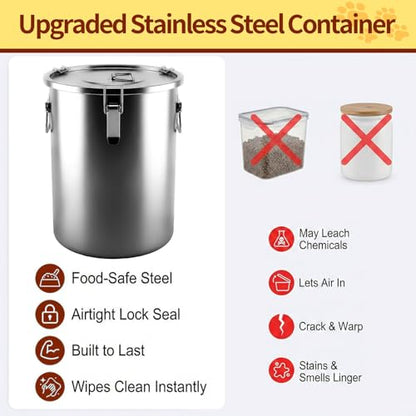 304 Stainless Steel Dog Food Storage Container, 50LB/55LB Airtight Pet Food Container with Locking Lid & Silicone Seal, Large Metal Food Storage Bin for Dry Dog/Cat Food, Rice, Flour (50 LBS) - size: 50 LBS