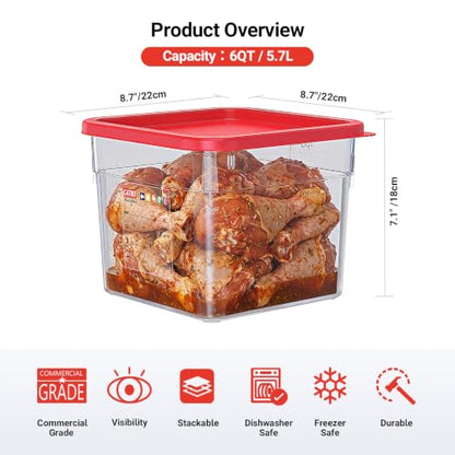2 Pack 6 QT Commercial Food Storage Containers with Lids, Clear Square Containers for Rice, Flour, Pasta, Pet Food and Bulk Ingredient Storage with FIFO Label Area - size: 2 X 6.0(QT)