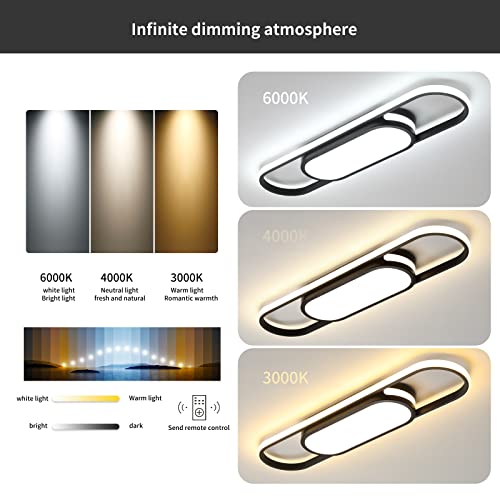 Tioolo Modern LED Ceiling Light, 27.5in Dimmable Linear Fixture with Remote - color: Black/40W