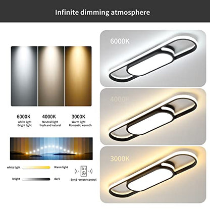 Tioolo Modern LED Ceiling Light, 27.5in Dimmable Linear Fixture with Remote - color: Black/40W